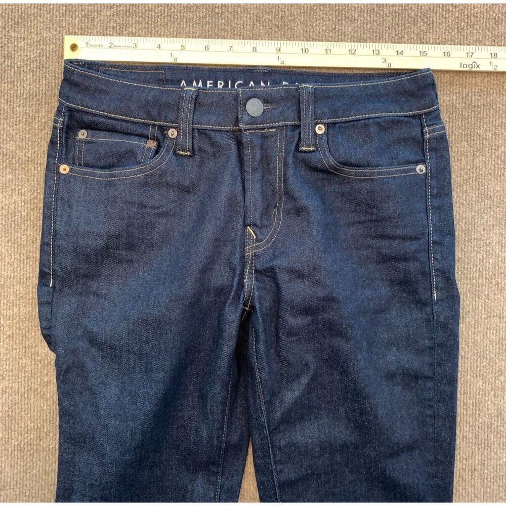 American Eagle Jeans Mens 30x34 Low Rise Skinny Dark Indigo Wash Stretch Denim - Picture 4 of 9
